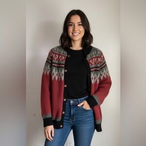 The Alpaca Connection Peruvian Alpaca Wool‎ Cardigan Size S/M Fair Isle Nordic